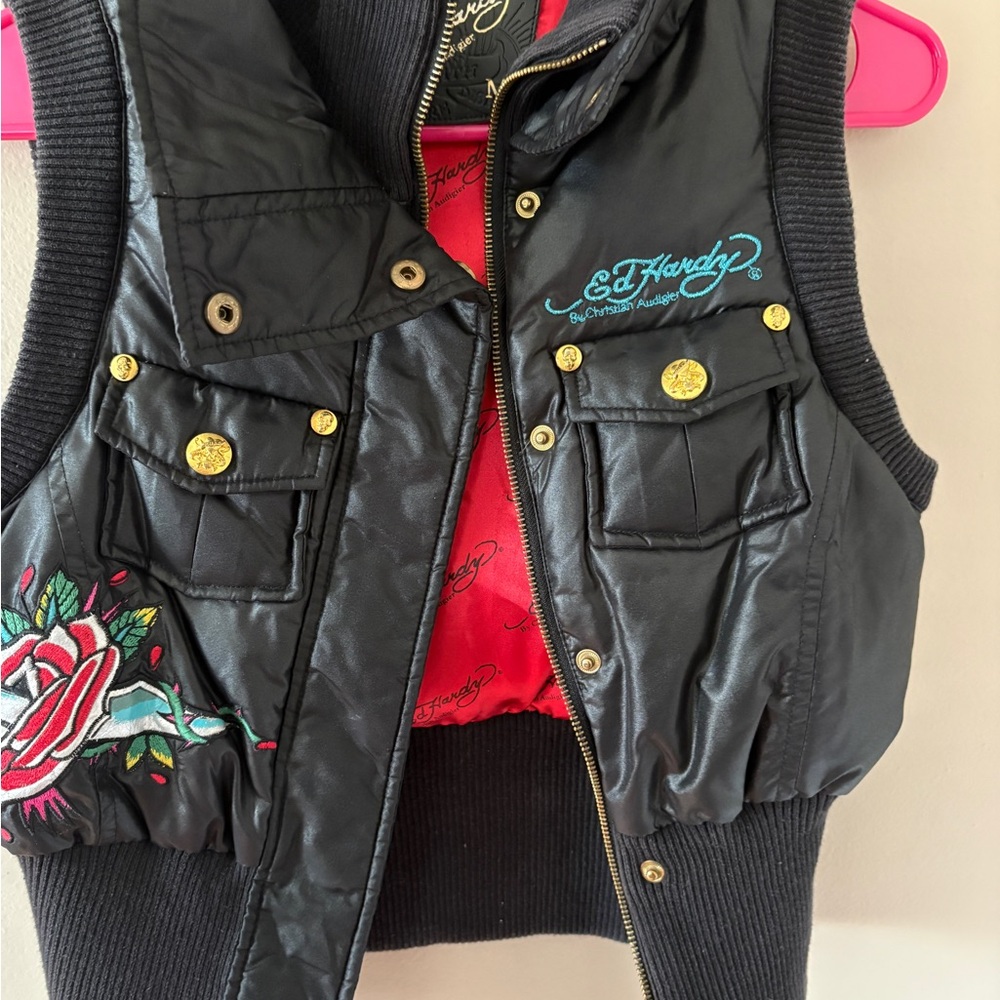 Ed Hardy Black Vest with Skull and Floral Embroidery - Picture 12 of 13
